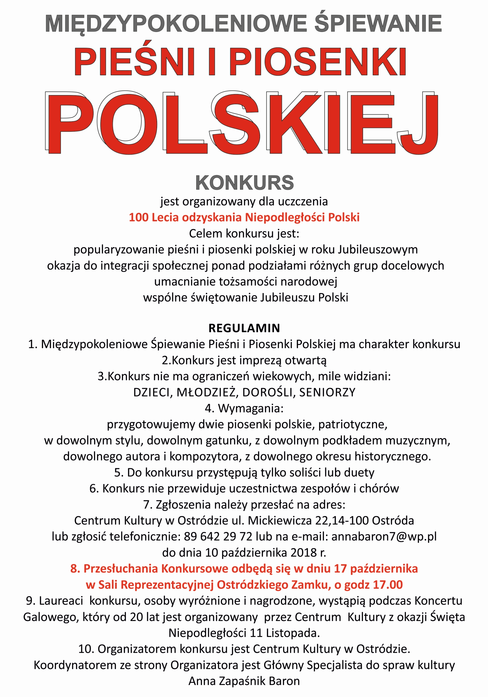 Międzypokoleniowe Śpiewanie Pieśni i Piosenki Polskiej z okazji 100 lecia Odzyskania Niepodległości Polski